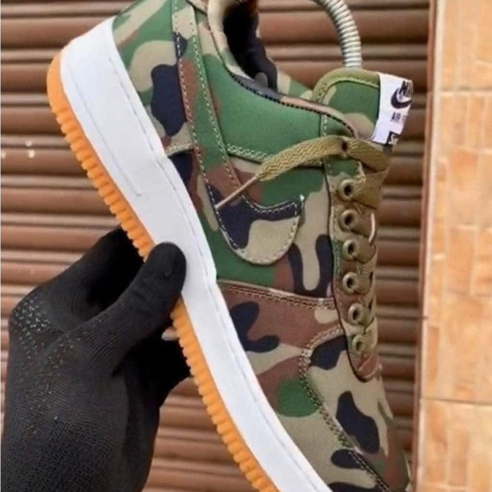 Nike Green and White Camouflage Sneakers with White Midsole